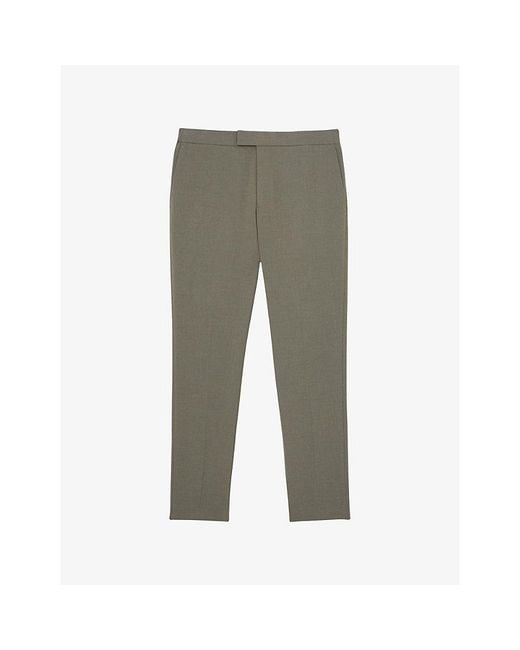 Reiss Gray Found Pressed-Crease Straight-Leg Stretch-Woven Trousers for men
