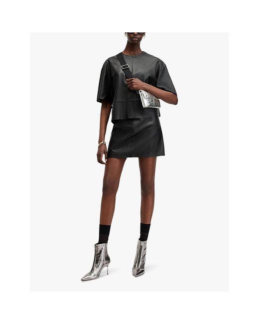 AllSaints Black Renai Slim-Fit Mid-Rise Leather Mini Skirt