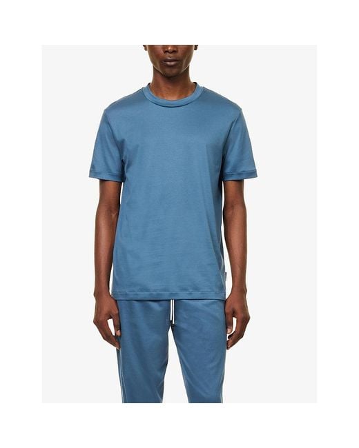 Zimmerli of Switzerland Blue Crewneck Regular-fit Cotton-jersey Pyjama Top for men