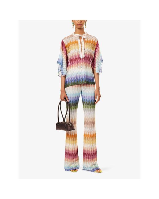 Missoni Pink Flared Dégradé-Lace Motif Trousers