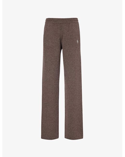 Sporty & Rich Brown Logo-embroidered Straight-leg Cashmere Trousers