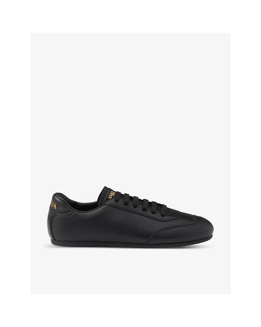 Prada Black Brand-plaque Panelled Leather Low-top Trainers