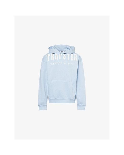 Trapstar Blue Deconstructed Decoded Logo-Print Cotton-Blend Hoody for men