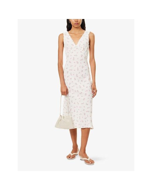 Rixo White Sandrine Linen-Blend Midi Dress