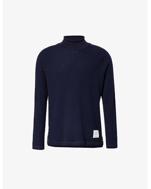 Thom Browne Blue High-neck Regular-fit Wool-knit Jumper for men