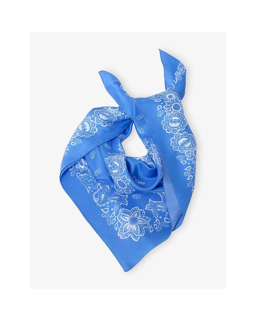 Maje Blue Bandana-Print Silk Scarf