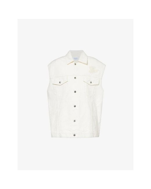 Off-White c/o Virgil Abloh White 90s Logo-embroidered Oversized Denim Vest for men