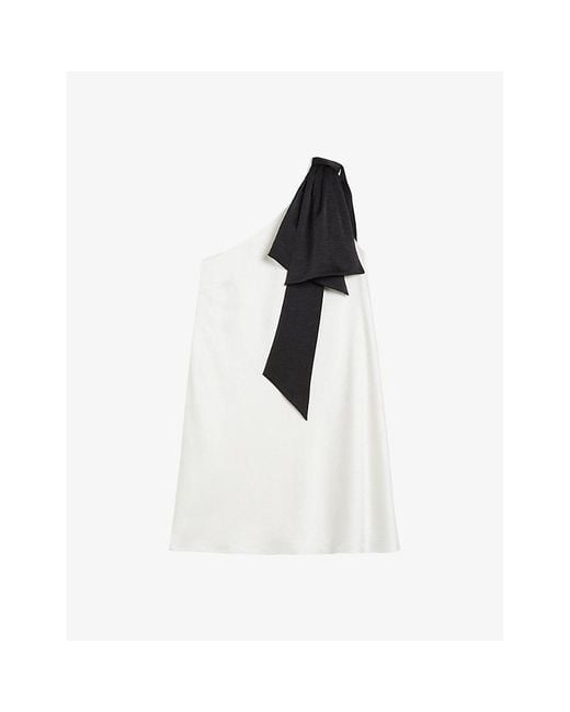 Ted Baker White Midori Bow-embellished One-shoulder Woven Mini Dress