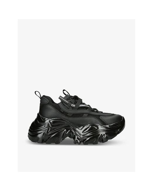 Steve Madden Black Recoupe Logo-Print Chunky-Sole Faux-Leather Trainers