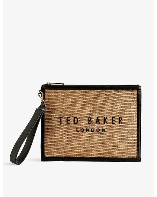 Ted Baker Natural Pallmes Logo-embossed Faux-raffia Pouch