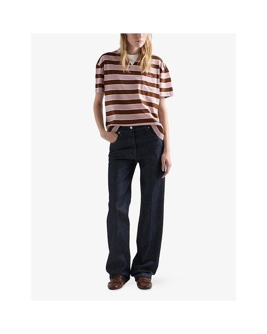 Prada Red Bayadere Striped Lisle Cotton-Jersey T-Shirt