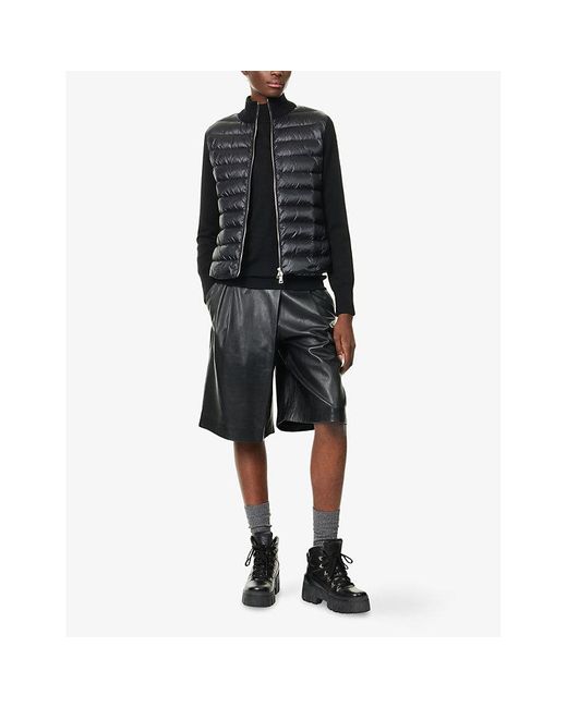 Moncler Black Hybrid Logo-Badge Nylon And Wool Cardigan