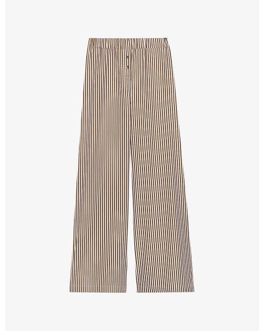 Claudie Pierlot Natural Stripe-print Elasticated-waist Wide-leg Cotton Trousers