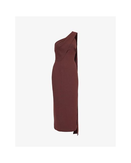 Roland Mouret Red Asymmetric-neck Slim-fit Woven Midi Dress