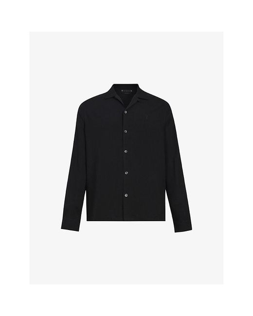 AllSaints Black Venice Brand-embroidered Regular-fit Woven Shirt for men