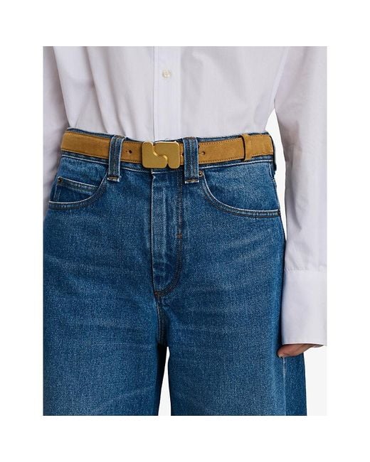 Soeur Brown Ninon Branded-Buckle Suede Belt