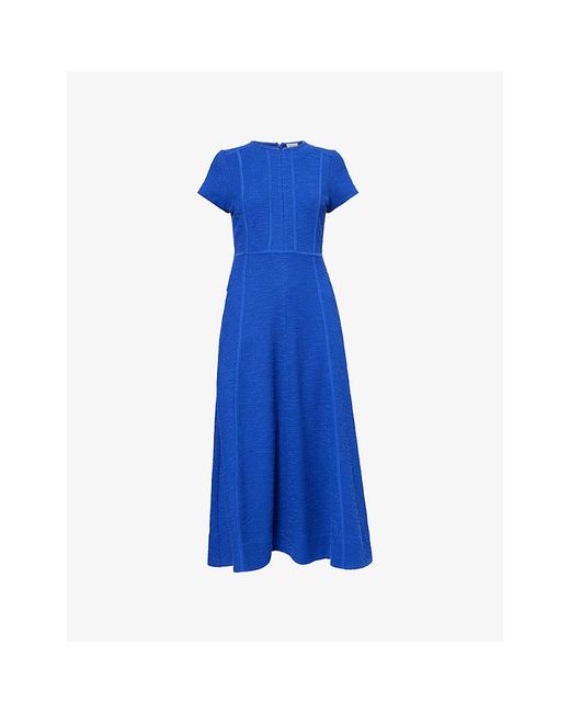 ME+EM Blue Fit-And-Flare Short-Sleeve Cotton-Blend Maxi Dress