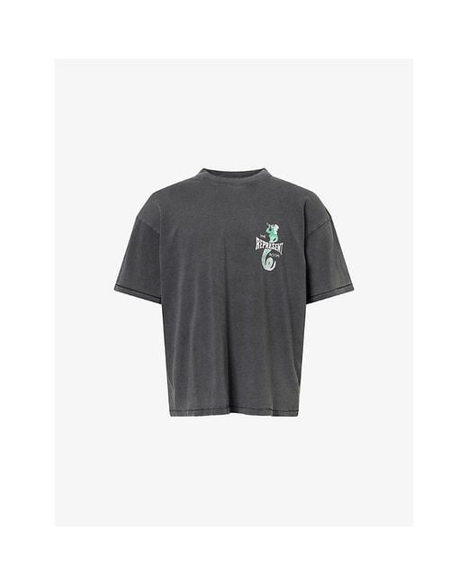 Represent Gray The Viper Dice Graphic-Print Cotton T-Shirt for men