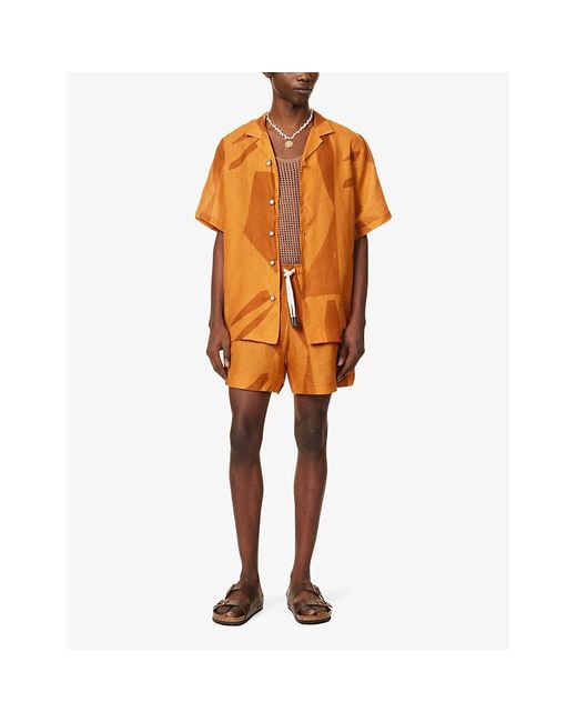 Marane Orange Las Susana Abstract-print Linen Shirt for men