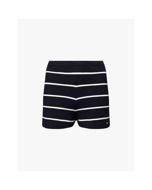 ADANOLA Stripe Crop Knitted Shorts in Blue | Lyst