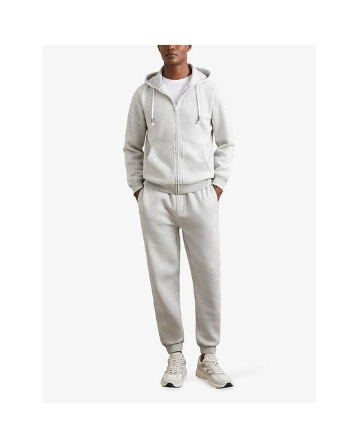 Reiss White Howel Zip-Up Cotton-Jersey Hoody for men