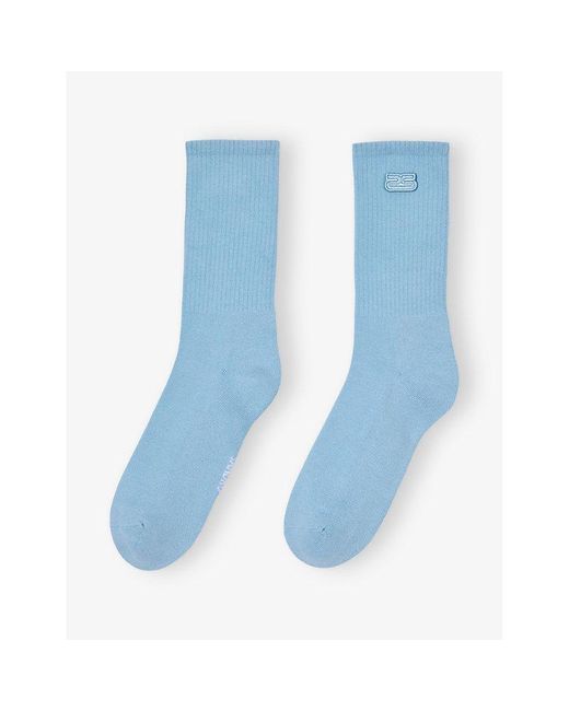 Sandro Blue Embroidered Logo-Patch Ribbed Stretch-Cotton Socks