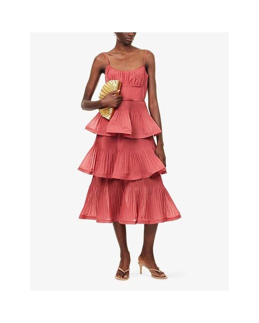 knee length dresses for ladies Theiria Pleated Tiered Midi Dress