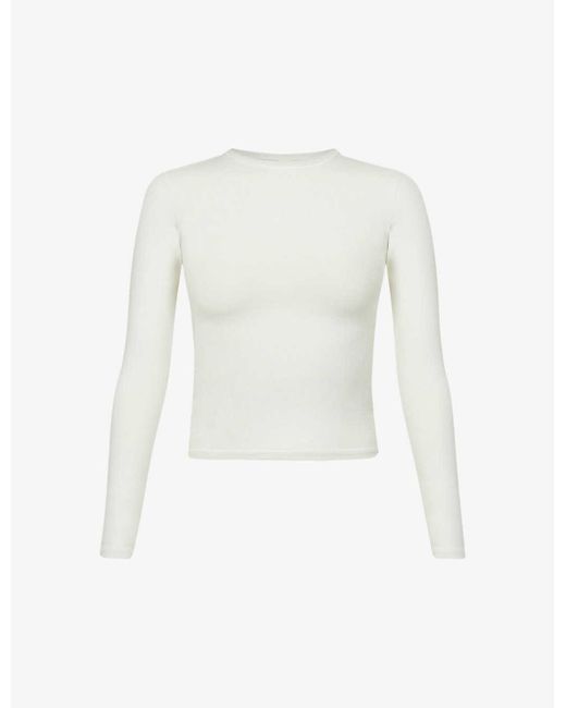 Skims White Round-neck Long-sleeve Stretch-cotton Jersey Top X