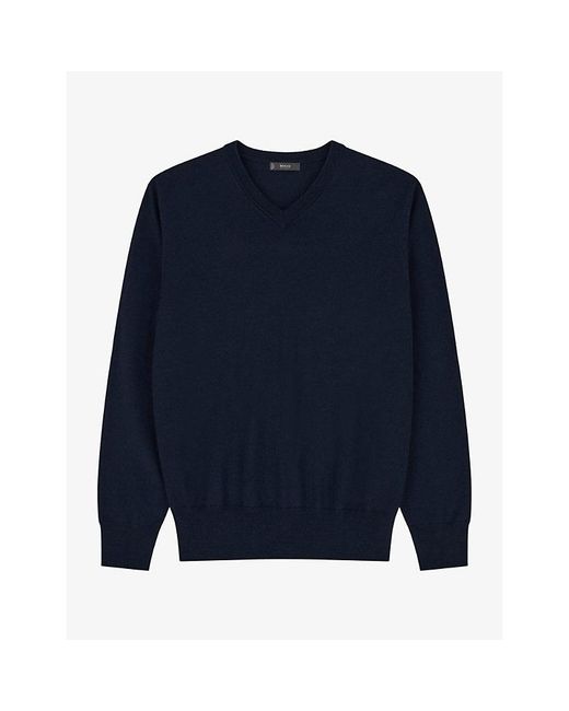 Boggi Blue Long-Sleeved Knitted Wool Polo Jumper for men