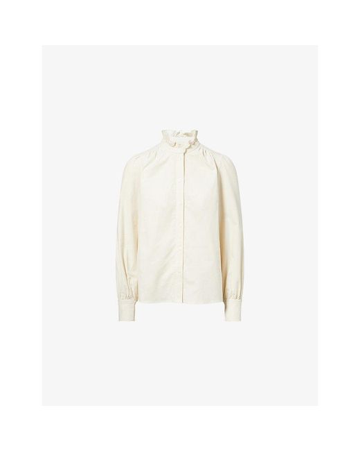 ME+EM White Micro-Cord Ruffle-Trim Woven Blouse