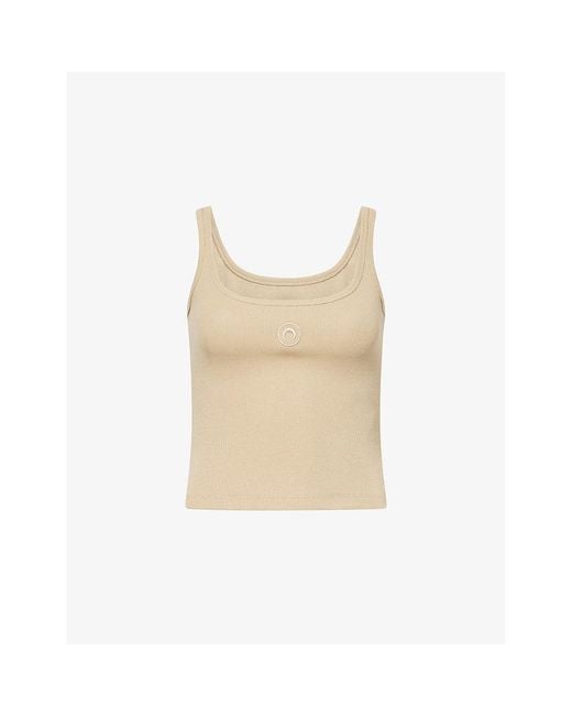MARINE SERRE Natural Embroidered Logo-Patch Stretch-Cotton Top
