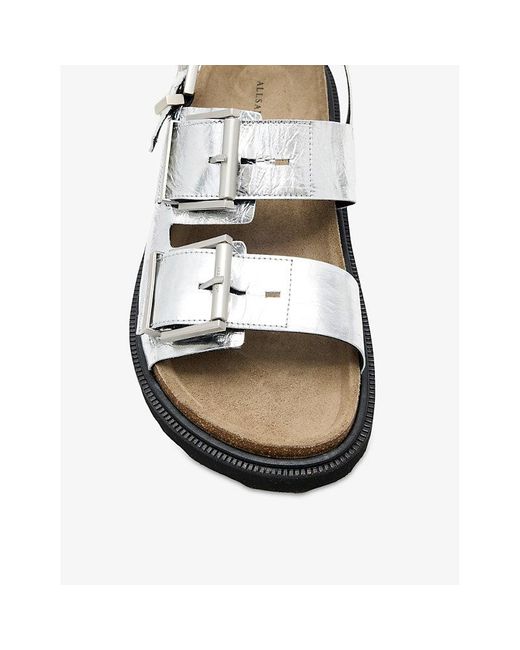 AllSaints White Isla Metallic Leather Sandals