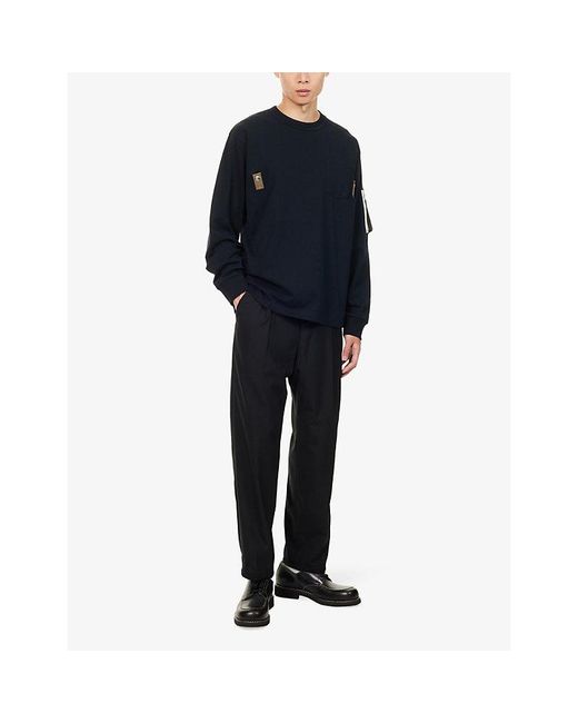 Sacai Blue Zip-Pocket Long-Sleeve Cotton T-Shirt for men