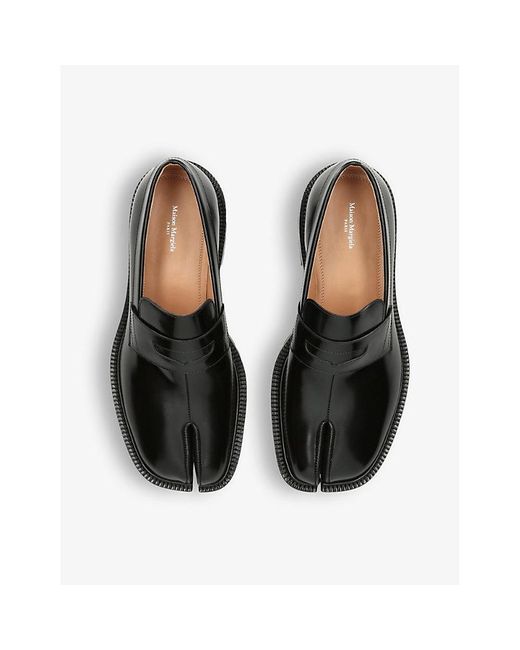 Maison Margiela Black Tabi County Panelled Brushed-leather Loafers for men