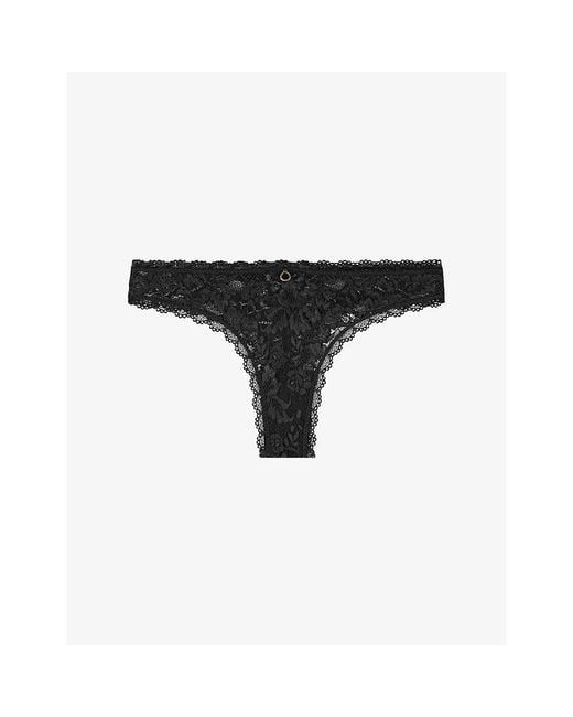 Aubade Black Rosessence Mid-Rise Stretch-Lace Tanga Briefs