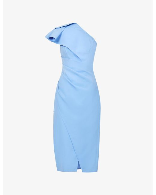 Chi Chi London Blue One-shoulder Woven Midi Dress