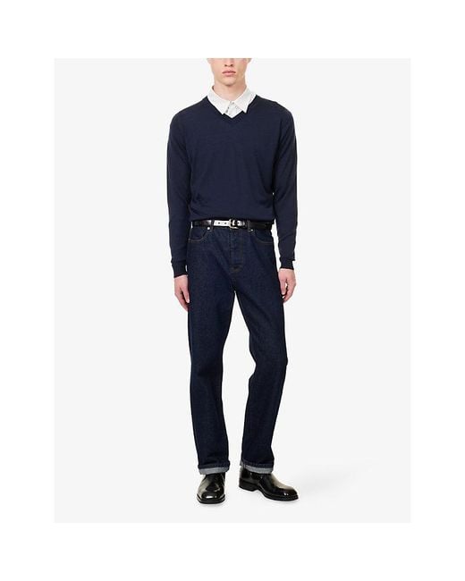 John Smedley Blue X Bill Nighy V-Neck Merino Wool Jumper for men