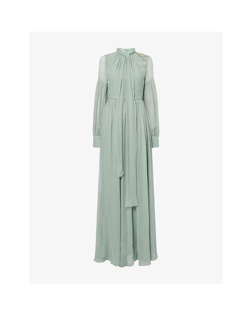 Erdem Green Embellished Silk Maxi Gown