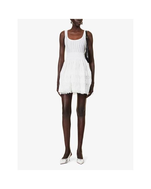 Alaïa White Crinoline Round-neck Stretch-woven Mini Dress