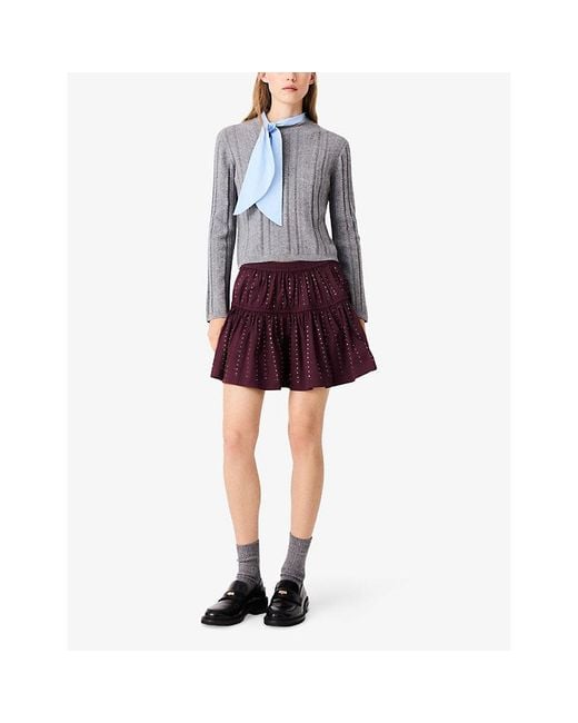 Maje Gray Cotton-Collar Ribbed Wool-Blend Jumper