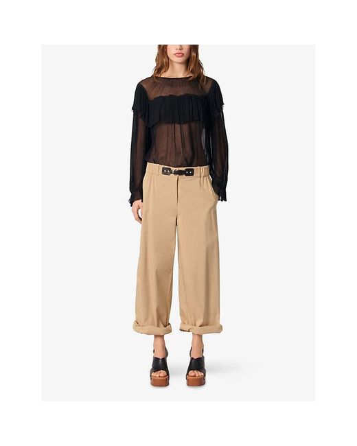 Maje Black Long-Sleeved Sheer Chiffon Blouse