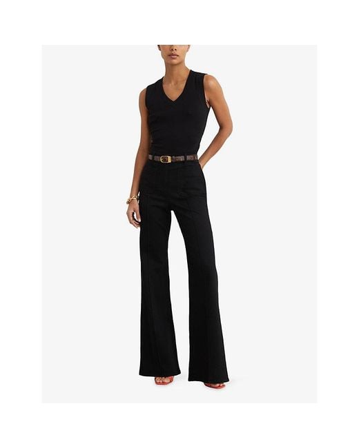 Reiss Black Sandy V-Neck Ribbed Stretch-Cotton Vest
