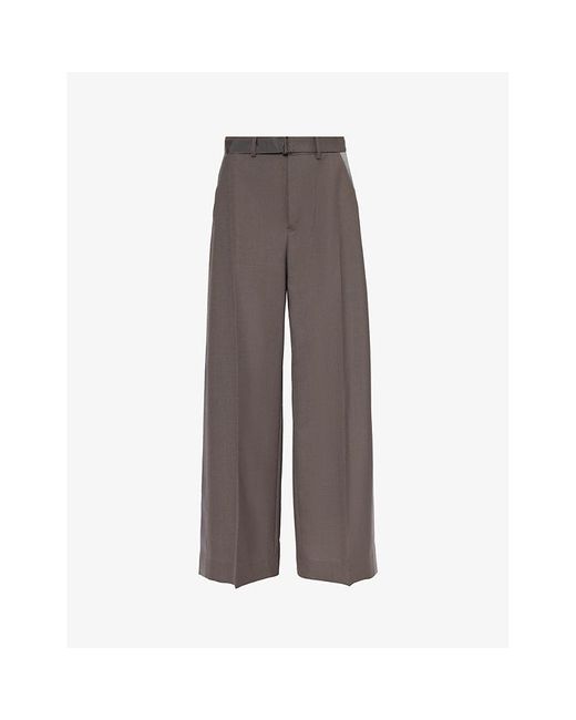 Sacai Brown Satin-stripe Belted Straight-leg High-rise Woven-blend Trousers X