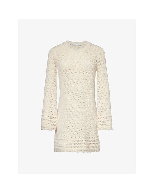 FRAME Natural Scallop-trim Round-neck Cotton And Silk-blend Knitted Mini Dress