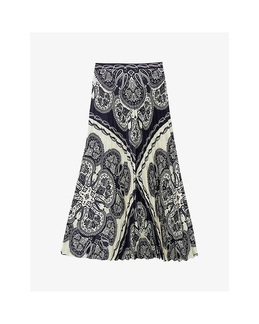 Sandro Gray Henne Bandana-pattern Pleated Woven Maxi Skirt