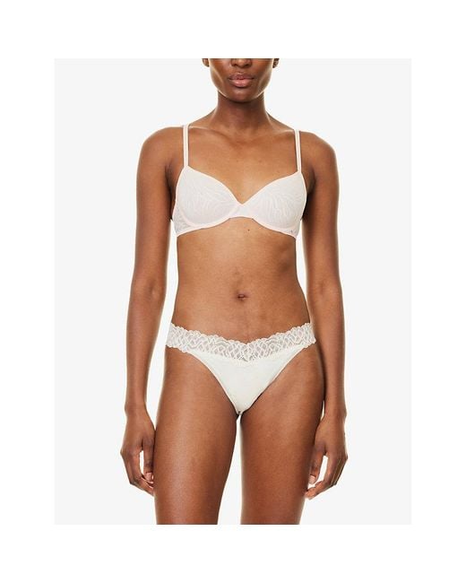 Calvin Klein White Attraction Lace-Waistband Stretch-Woven Thong