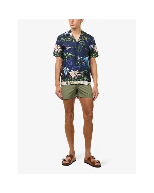 Orlebar Brown Blue Maitan Printed Short-Sleeve Silk Shirt for men