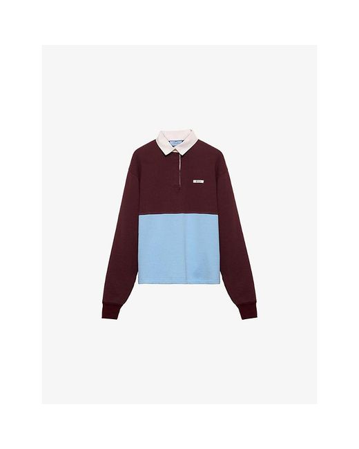 Prada Red Long-Sleeve Cotton-Fleece Cotton Polo Shirt