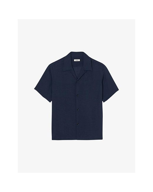 Sandro Blue Shark Short-sleeve Regular-fit Woven Shirt for men