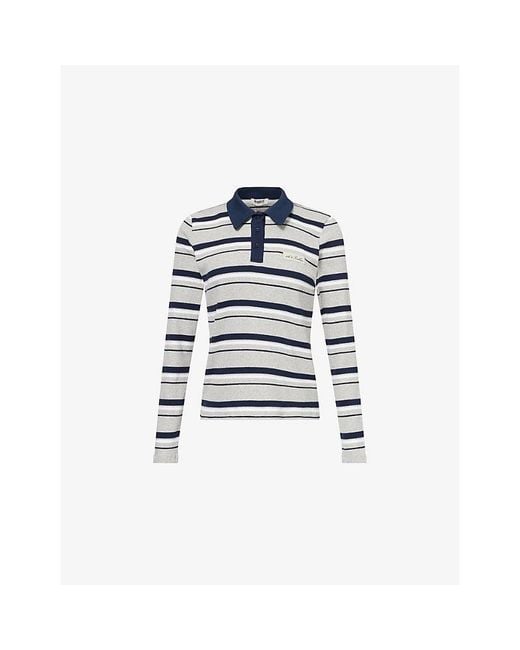 4th & Reckless Blue Liliana Striped Cotton Rugby Top